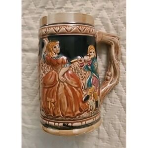 Vintage  German Beer Stein Mug Man With‎ Flute Woman Dancing 5.5" Made in Japan